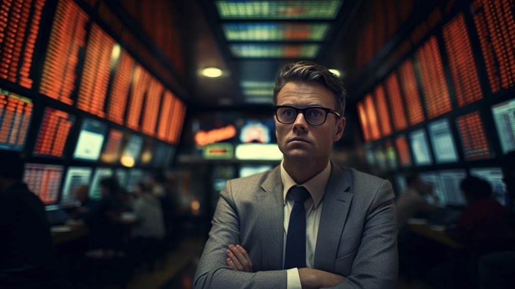 Man stands in a room full of computer screens with his arms crossed